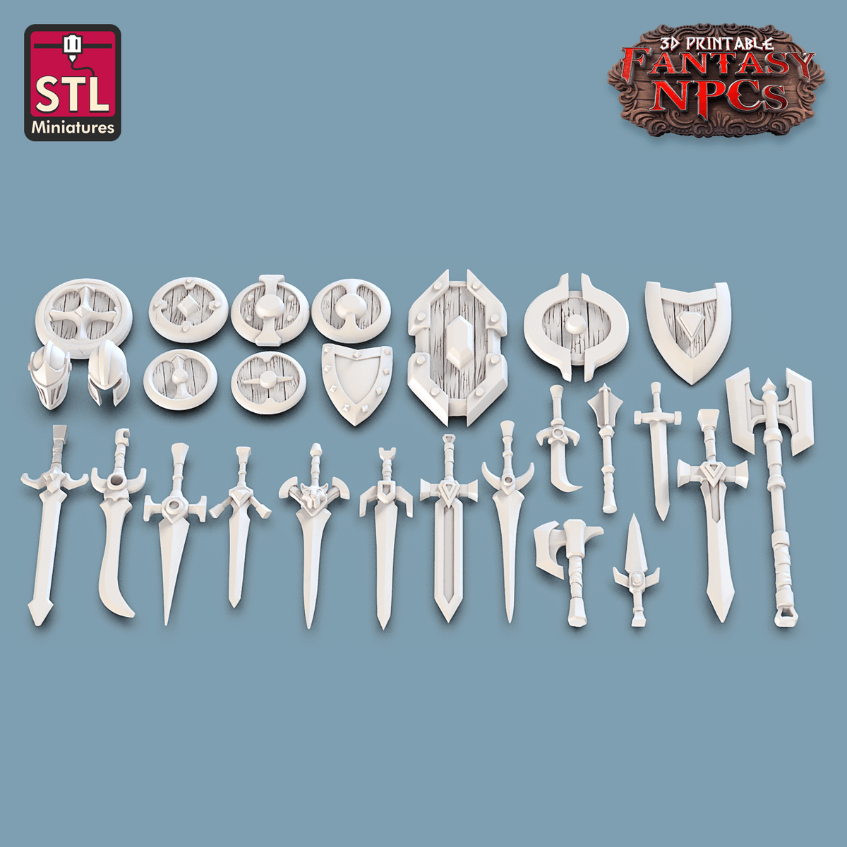 3D Printed STL Miniatures Weapons Merchant Set Fantasy NPC 28mm 