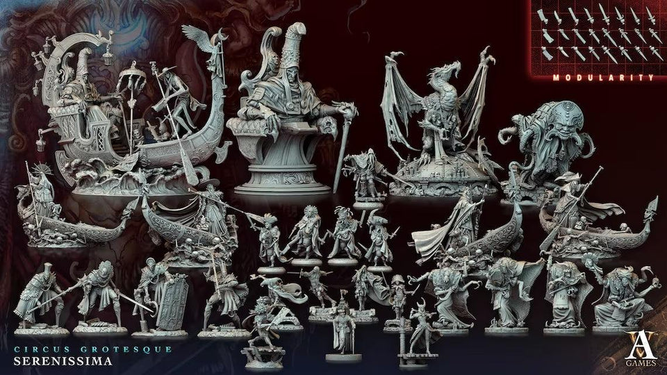 3D Printed Archvillain Games Circus Grotesque - Serenissima Gondoliers of the Black Canal 28 32mm D&D - Charming Terrain