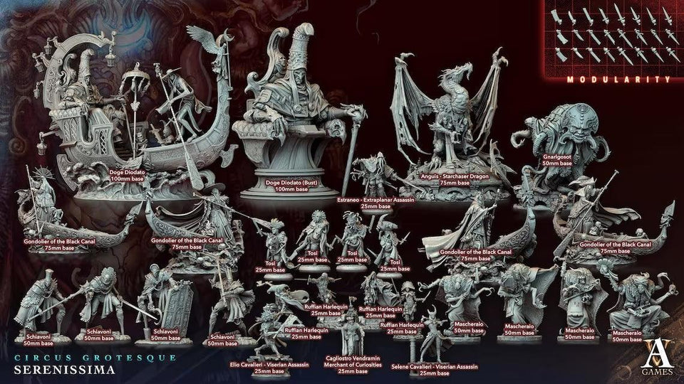 3D Printed Archvillain Games Circus Grotesque - Serenissima Gondoliers of the Black Canal 28 32mm D&D - Charming Terrain