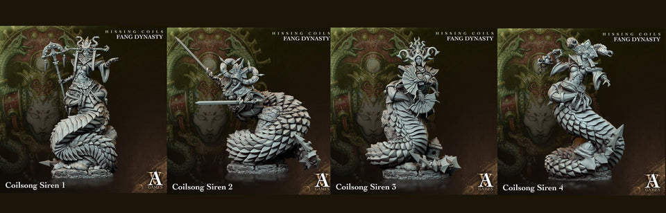 3D Printed Archvillain Games Hissing Coils - Fang Dynasty Coilsong Siren 28 32mm D&D - Charming Terrain