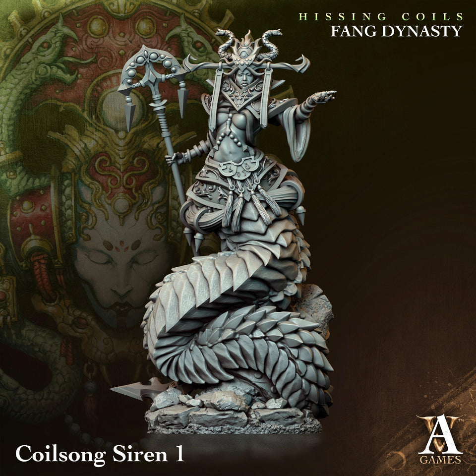 3D Printed Archvillain Games Hissing Coils - Fang Dynasty Coilsong Siren 28 32mm D&D - Charming Terrain