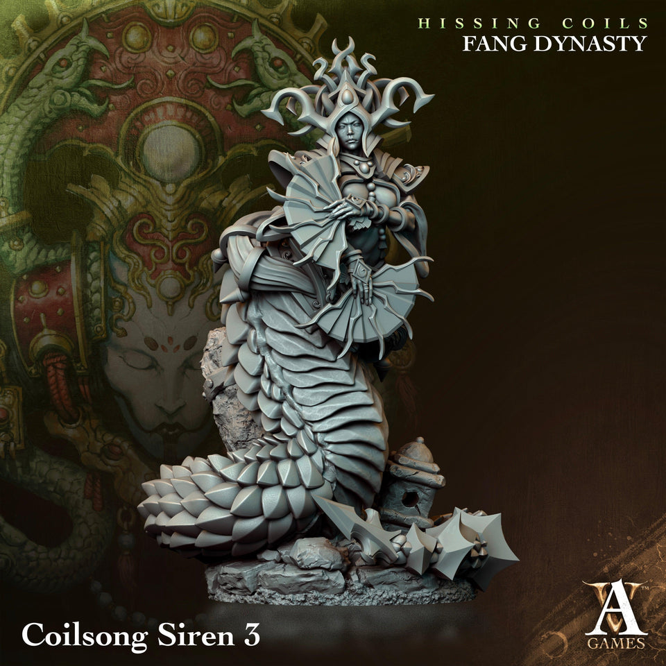 3D Printed Archvillain Games Hissing Coils - Fang Dynasty Coilsong Siren 28 32mm D&D - Charming Terrain