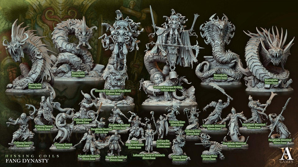 3D Printed Archvillain Games Hissing Coils - Fang Dynasty Immortal Empress Xi-Qing 28 32mm D&D - Charming Terrain