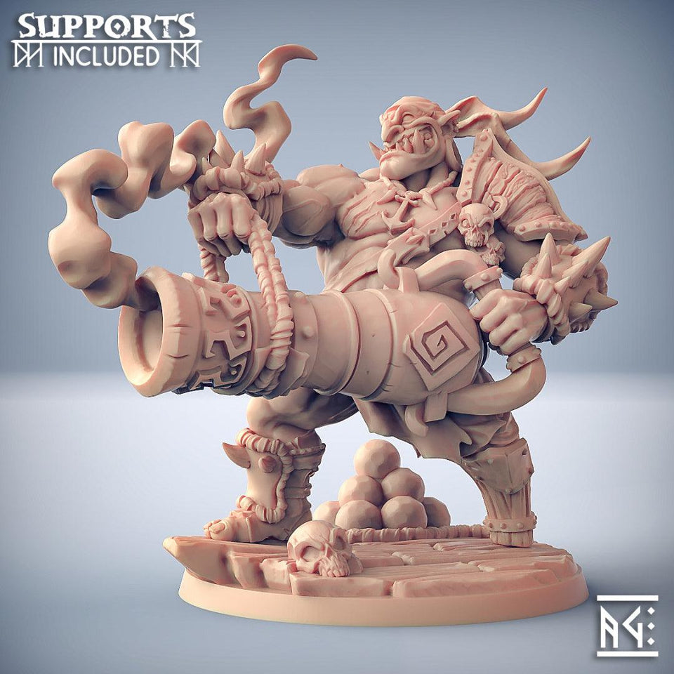 3D Printed Artisan Guild Ogre Cannoneer Hero Gronk Boomshot 28mm 32mm DnD - Charming Terrain