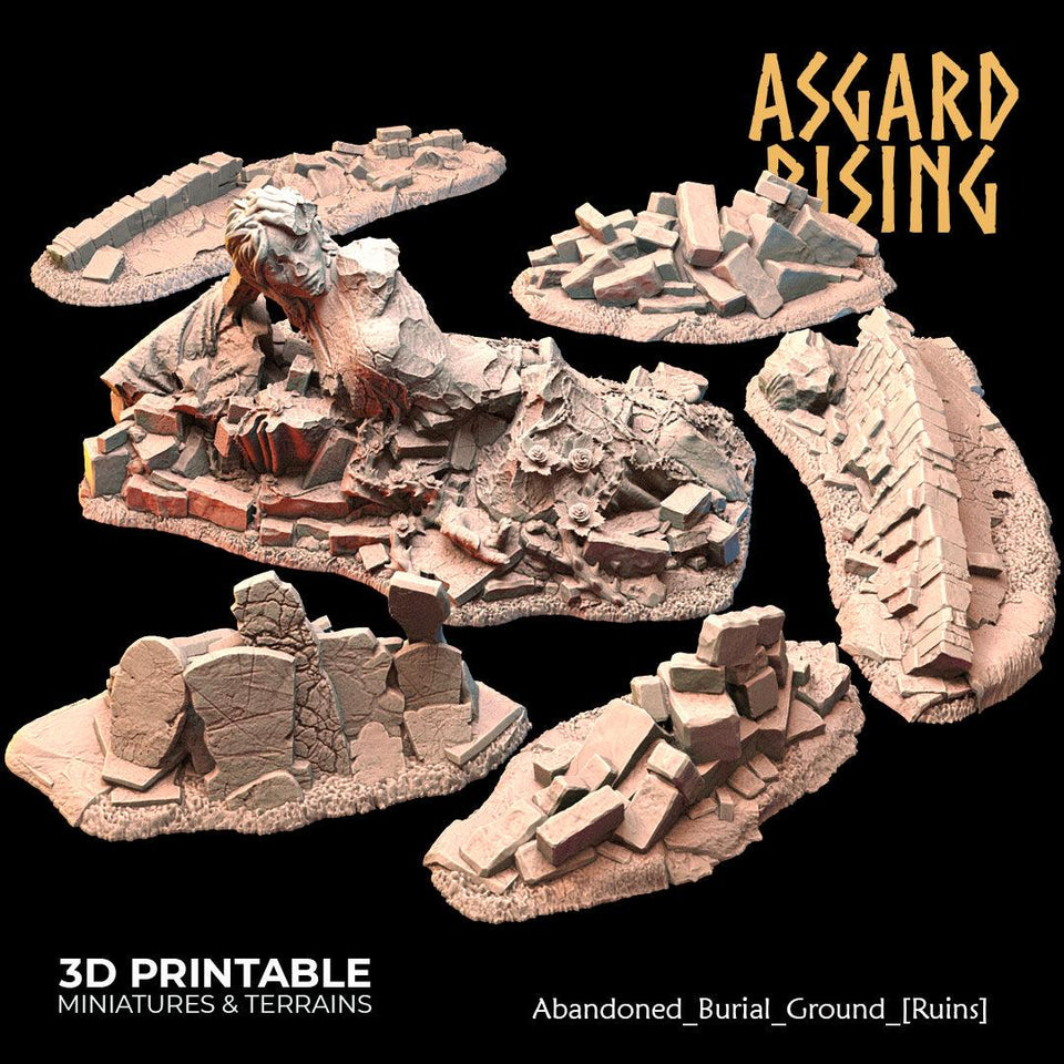 3D Printed Asgard Rising Abandoned Burial Ground Ruins 28 32 mm Wargaming DnD - Charming Terrain