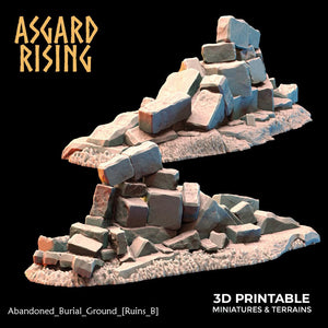 3D Printed Asgard Rising Abandoned Burial Ground Ruins 28 32 mm Wargaming DnD - Charming Terrain