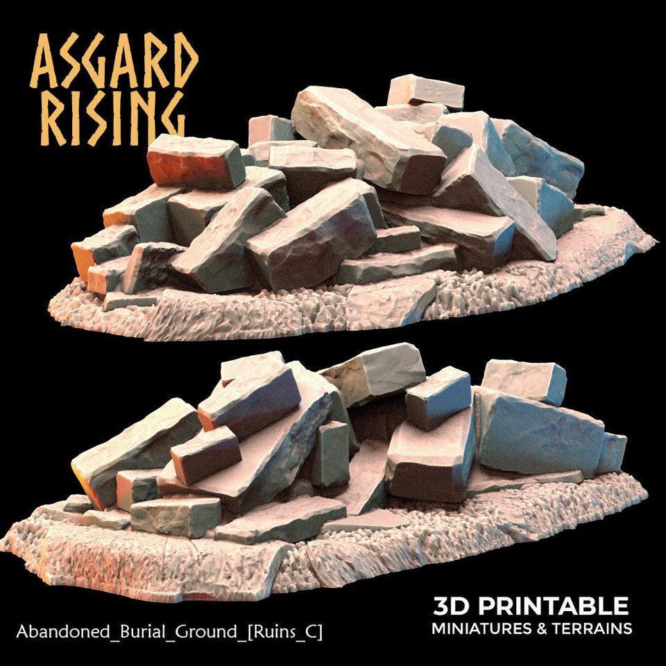 3D Printed Asgard Rising Abandoned Burial Ground Ruins 28 32 mm Wargaming DnD - Charming Terrain