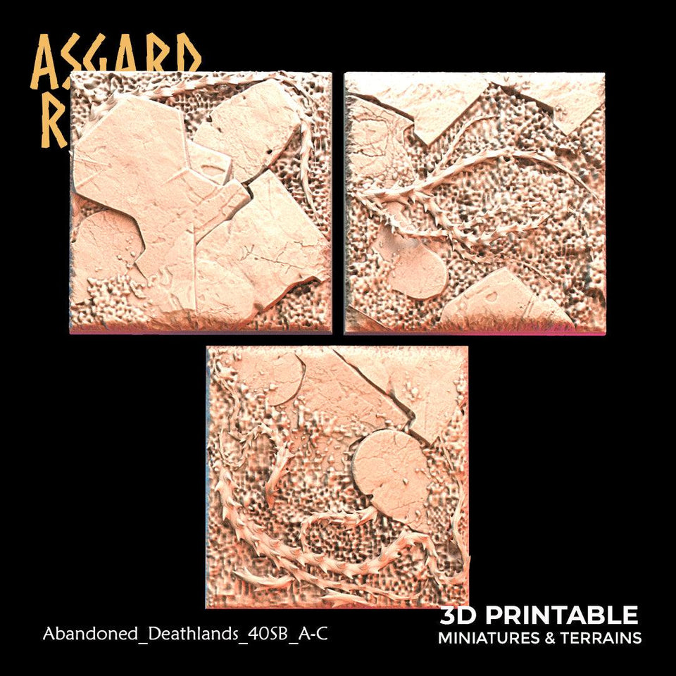 3D Printed Asgard Rising Abandoned Deathlands 3x 40mm Square Base Wargaming DnD - Charming Terrain