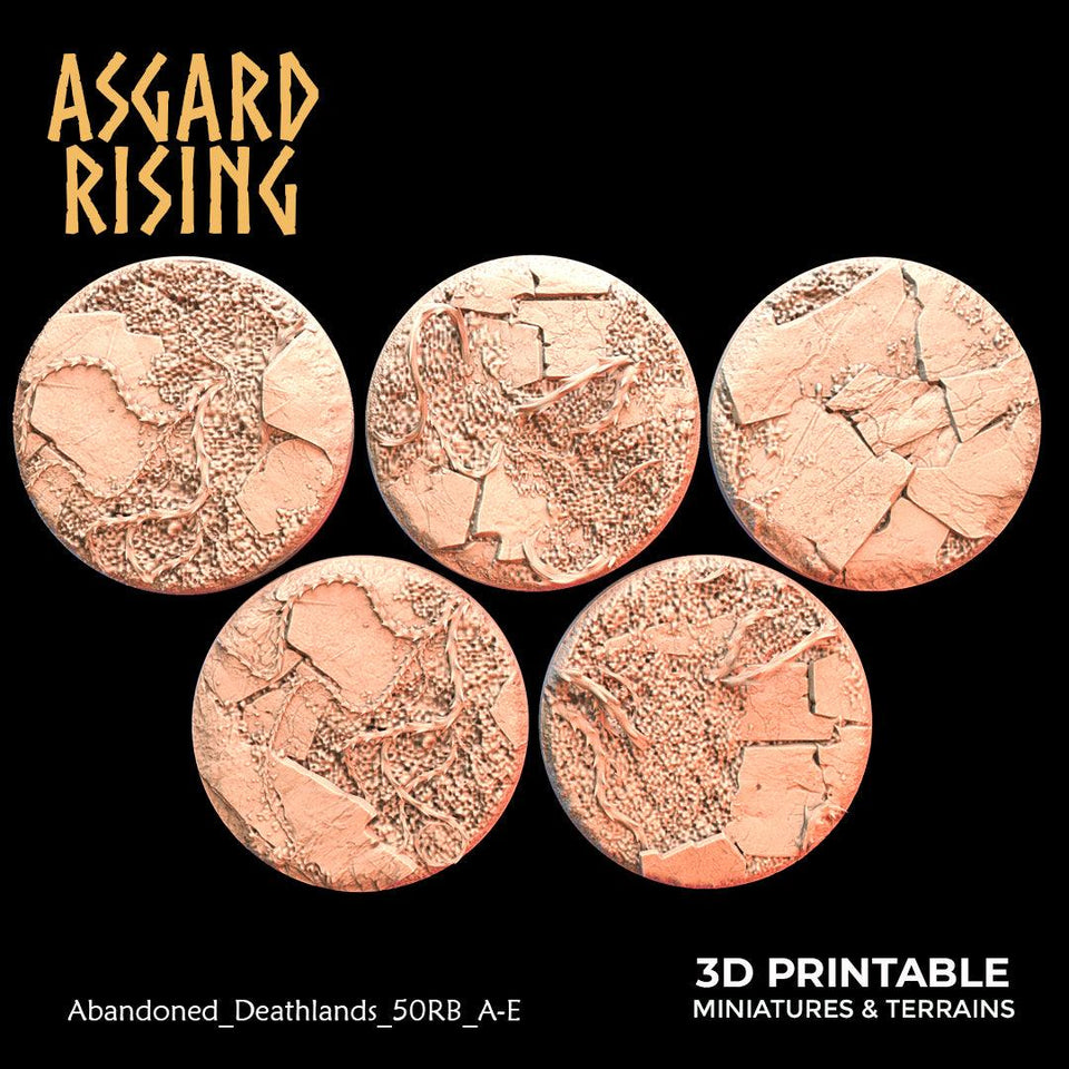 3D Printed Asgard Rising Abandoned Deathlands 5x 50mm Round Base Wargaming DnD - Charming Terrain