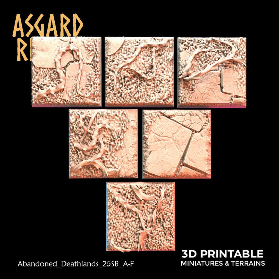 3D Printed Asgard Rising Abandoned Deathlands 6x 20 25 30 35mm Square Base Wargaming DnD - Charming Terrain