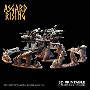 3D Printed Asgard Rising Deepforest Ritual Circles & Sacred Runic Tree - 28 32mm Wargaming DnD - Charming Terrain