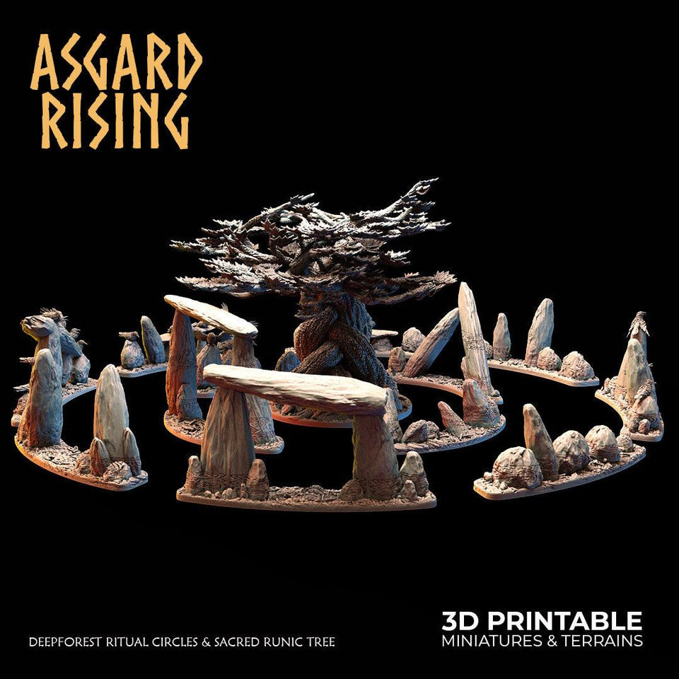 3D Printed Asgard Rising Deepforest Ritual Circles & Sacred Runic Tree - 28 32mm Wargaming DnD - Charming Terrain