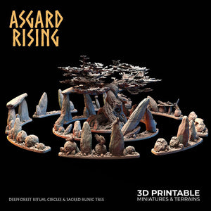 3D Printed Asgard Rising Deepforest Ritual Circles & Sacred Runic Tree - 28 32mm Wargaming DnD - Charming Terrain