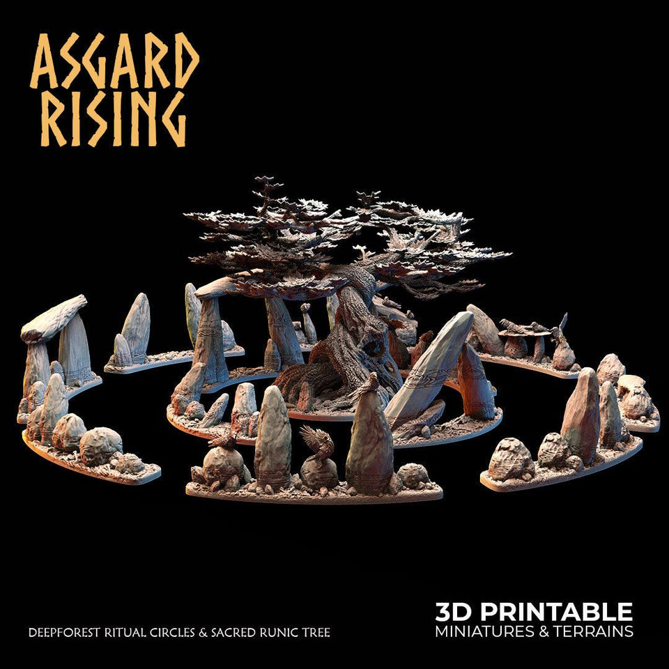 3D Printed Asgard Rising Deepforest Ritual Circles & Sacred Runic Tree - 28 32mm Wargaming DnD - Charming Terrain