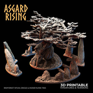 3D Printed Asgard Rising Deepforest Ritual Circles & Sacred Runic Tree - 28 32mm Wargaming DnD - Charming Terrain