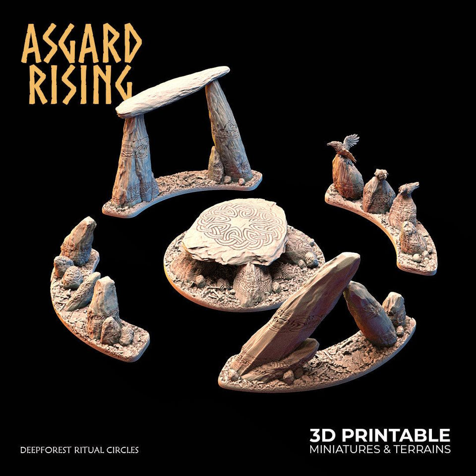 3D Printed Asgard Rising Deepforest Ritual Circles & Sacred Runic Tree - 28 32mm Wargaming DnD - Charming Terrain