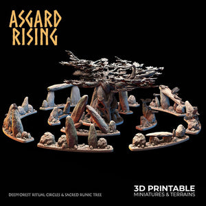 3D Printed Asgard Rising Deepforest Ritual Circles & Sacred Runic Tree - 28 32mm Wargaming DnD - Charming Terrain