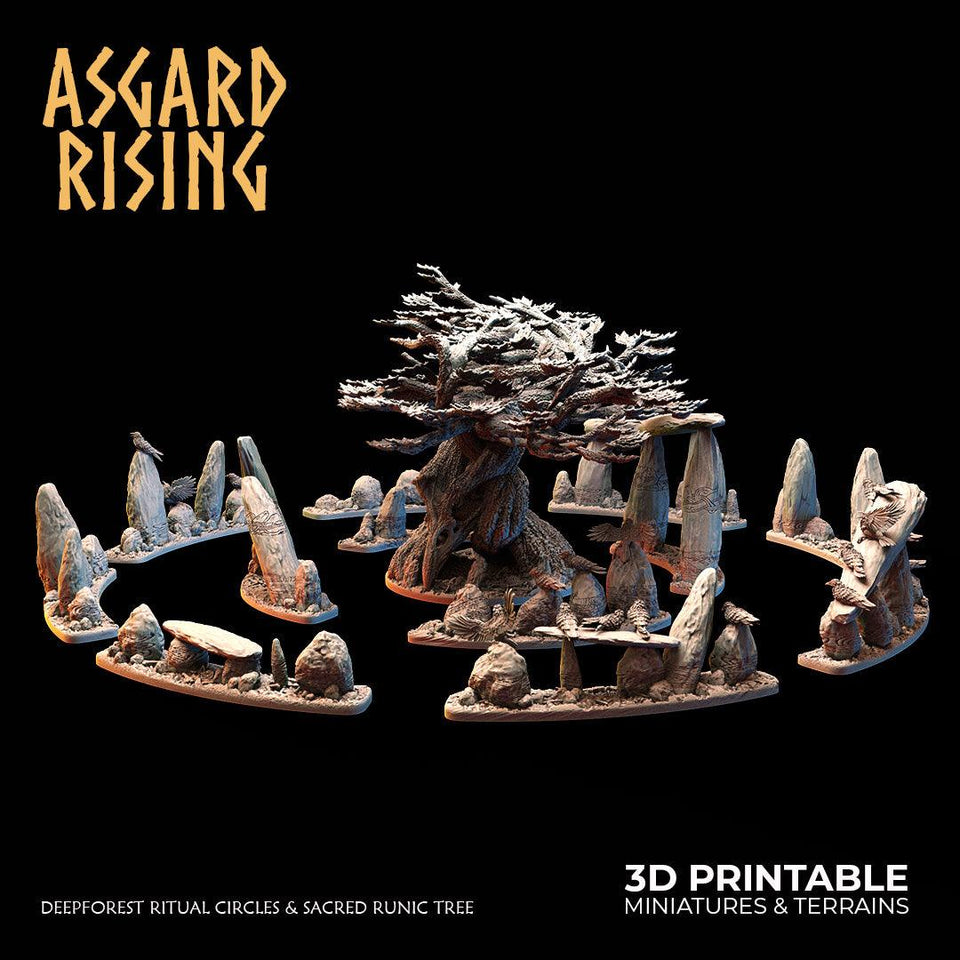 3D Printed Asgard Rising Deepforest Ritual Circles & Sacred Runic Tree - 28 32mm Wargaming DnD - Charming Terrain