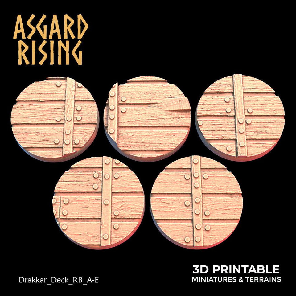 3D Printed Asgard Rising Drakkar Deck Round Bases 25 28 32 35mm Version 1 28 32 mm Wargaming DnD - Charming Terrain