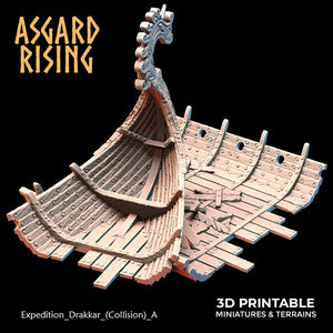 3D Printed Asgard Rising Expedition Drakkar Ship Collision Set 28 32 mm Wargaming DnD - Charming Terrain