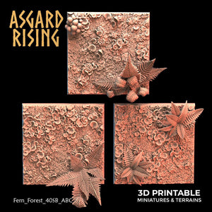 3D Printed Asgard Rising Fern Forest - 3x 40mm Square Base Wargaming DnD - Charming Terrain