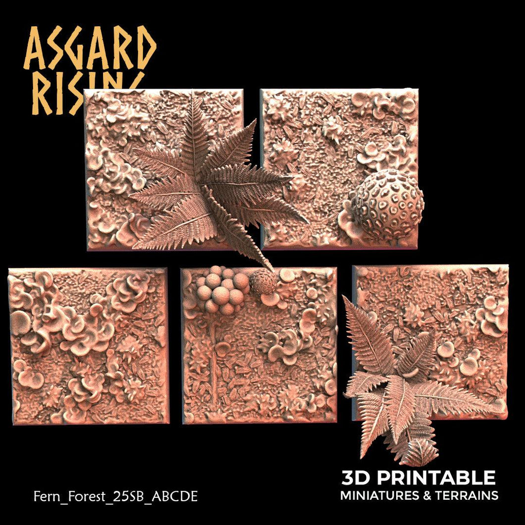 3D Printed Asgard Rising Fern Forest - 5x 20 25 30 35 mm Square Base Wargaming DnD - Charming Terrain