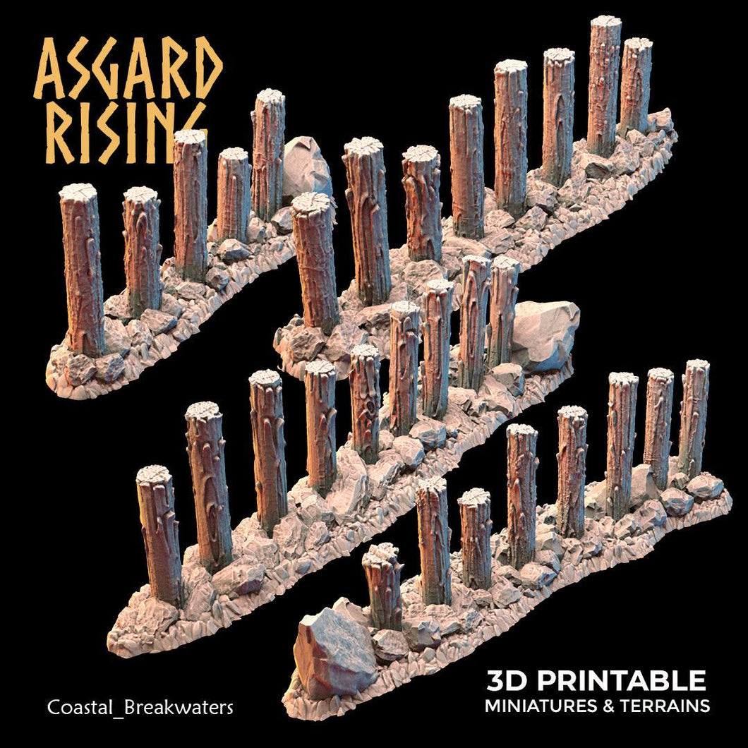 3D Printed Asgard Rising The Coastal Harbor Breakwater Set 28 32 mm Wargaming DnD - Charming Terrain