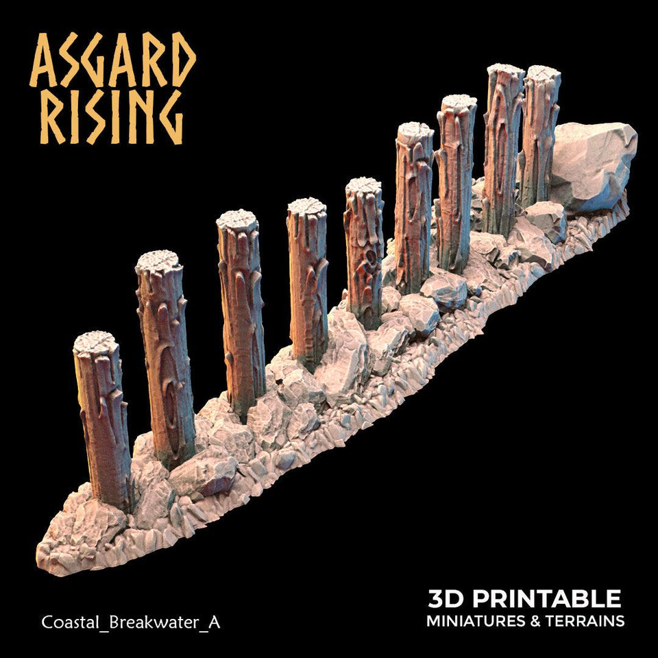 3D Printed Asgard Rising The Coastal Harbor Breakwater Set 28 32 mm Wargaming DnD - Charming Terrain