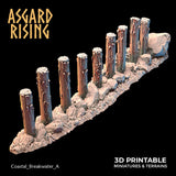 3D Printed Asgard Rising The Coastal Harbor Breakwater Set 28 32 mm Wargaming DnD - Charming Terrain