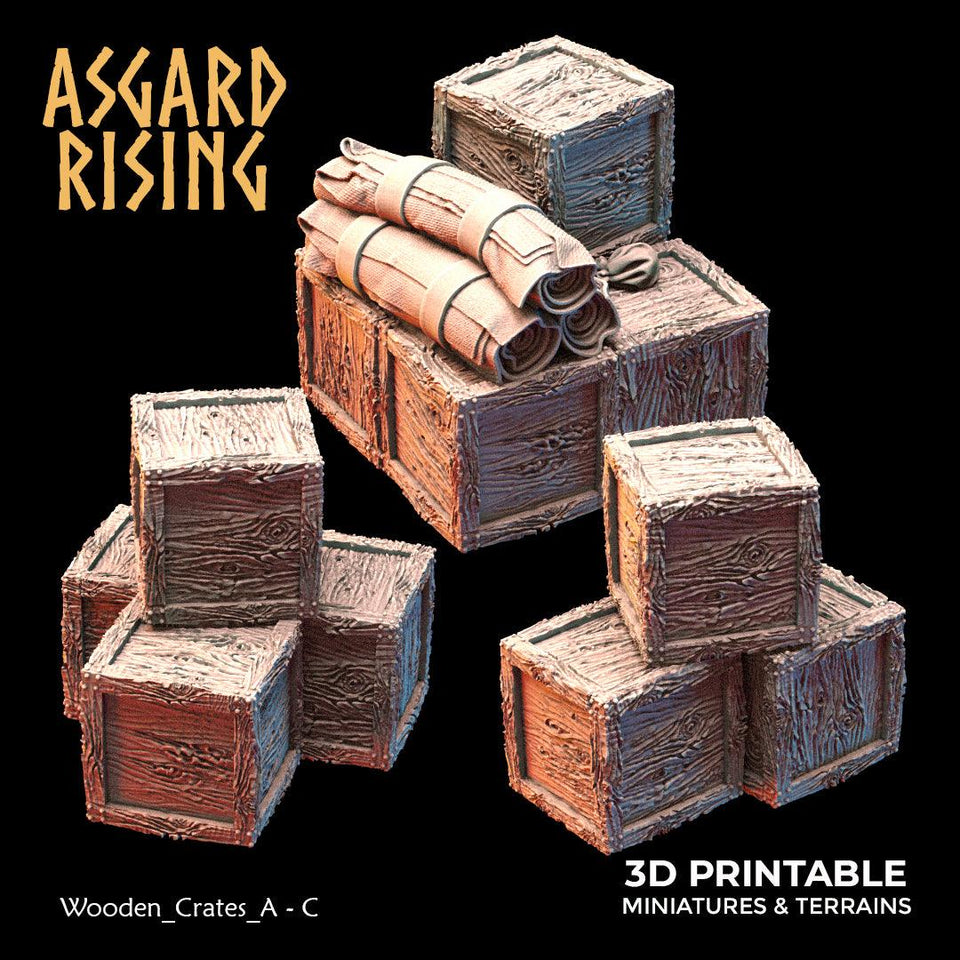 3D Printed Asgard Rising The Coastal Harbor Wooden Crates 28 32 mm Wargaming DnD - Charming Terrain