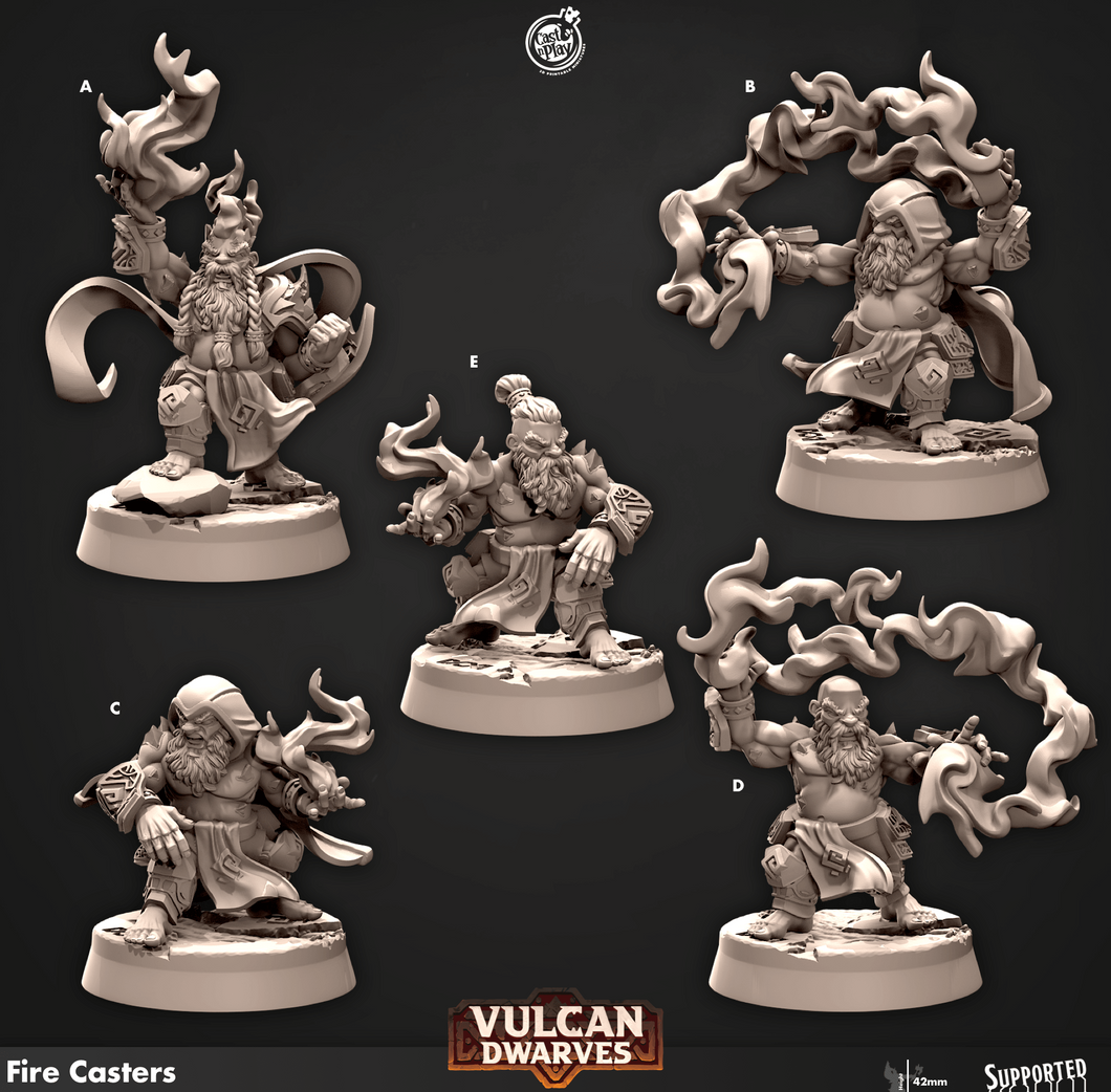 3D Printed Cast n Play 677 Fire Casters Vulcan Dwarves Set 28mm 32mm D&D - Charming Terrain