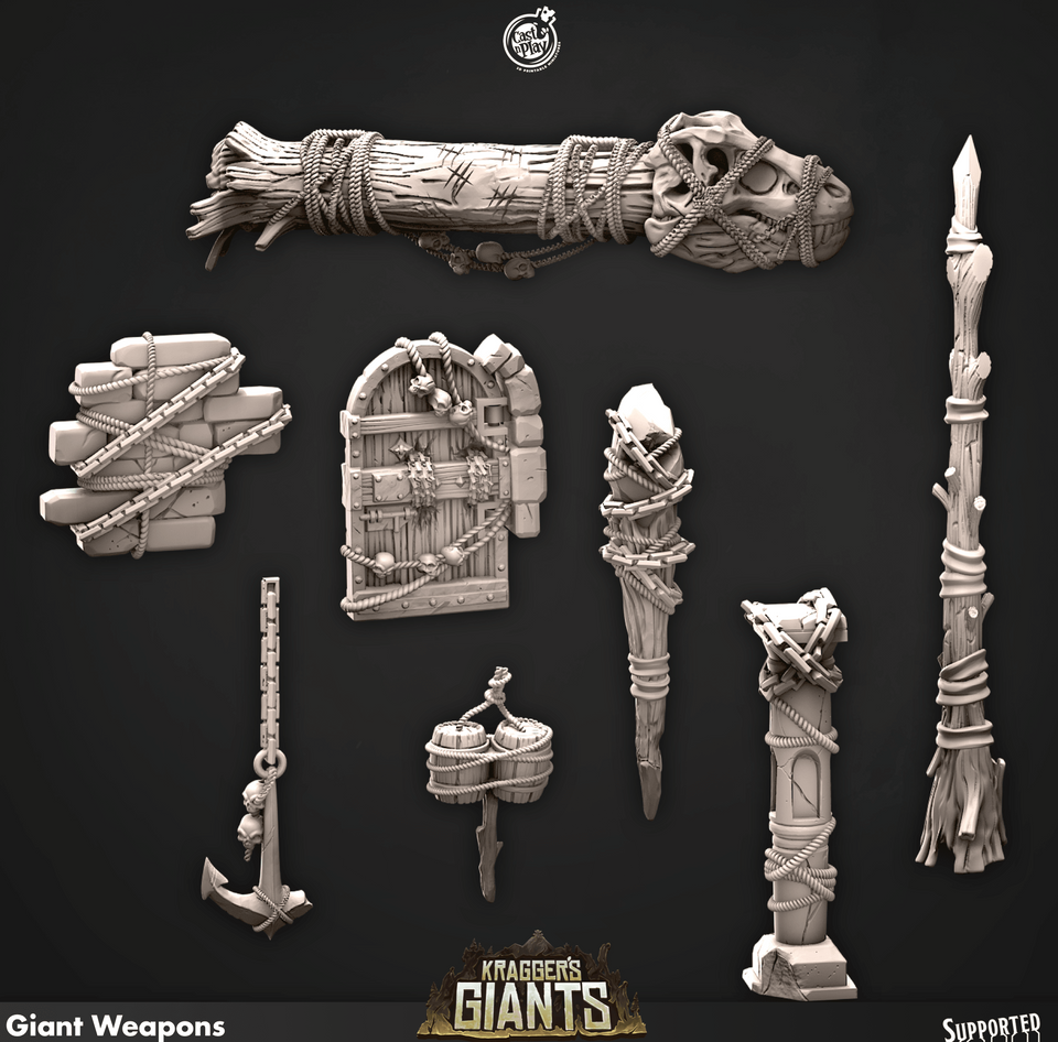 3D Printed Cast n Play 696 Giant Weapons Kragger's Giants Set 28mm 32mm D&D - Charming Terrain