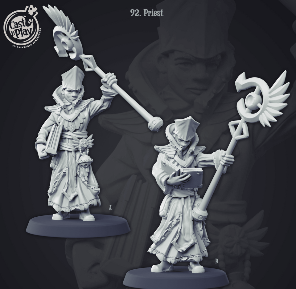 3D Printed Cast n Play 92 Priest Townsfolk 28mm 32mm D&D - Charming Terrain