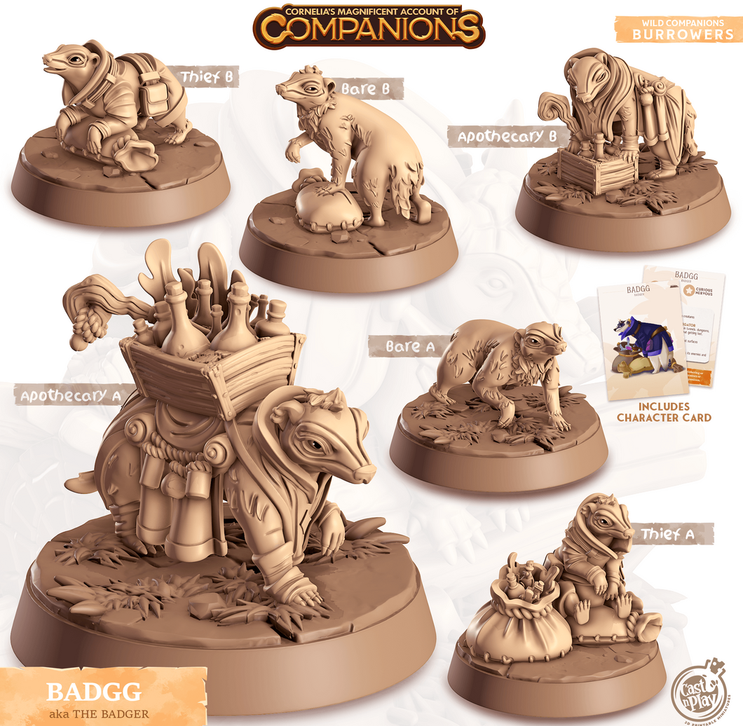 3D Printed Cast n Play Badgg - Badger Companions 28mm 32mm D&D - Charming Terrain