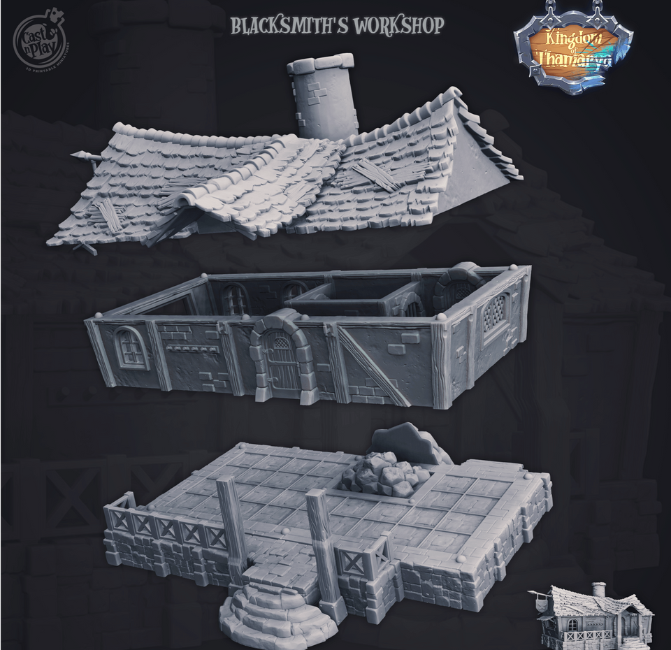 3D Printed Cast n Play Blacksmith's Workshop Kingdom Of Thamarya 28mm 32mm D&D - Charming Terrain