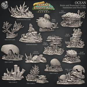 3D Printed Cast n Play Brain and Branched Corals, Anemones and Bock Bits Ocean Terrain Set Terrain Essentials Nature 28mm 32mm D&D - Charming Terrain