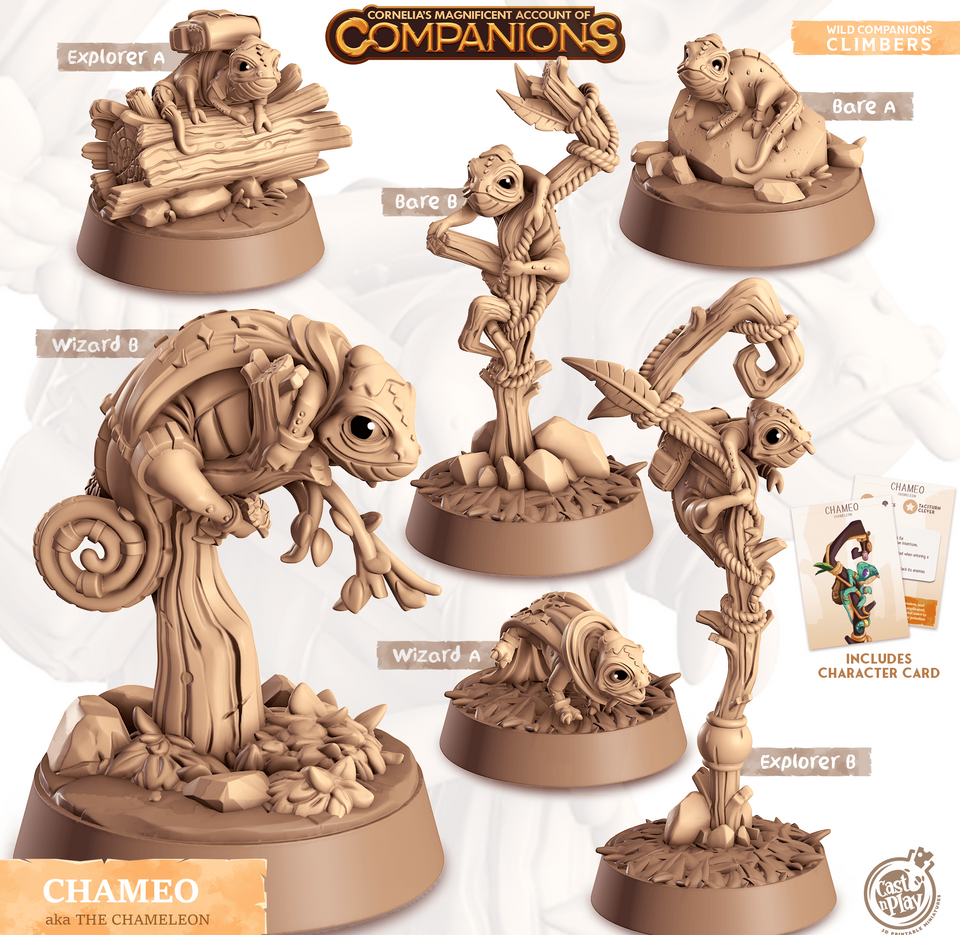 3D Printed Cast n Play Chameo - Chamaleon Companions 28mm 32mm D&D - Charming Terrain