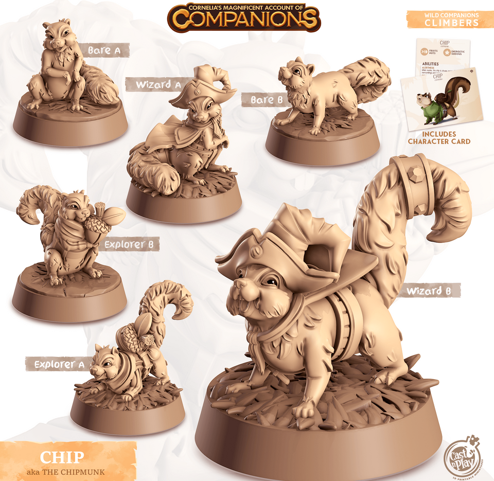 3D Printed Cast n Play Chip - Chipmunk Companions 28mm 32mm D&D - Charming Terrain