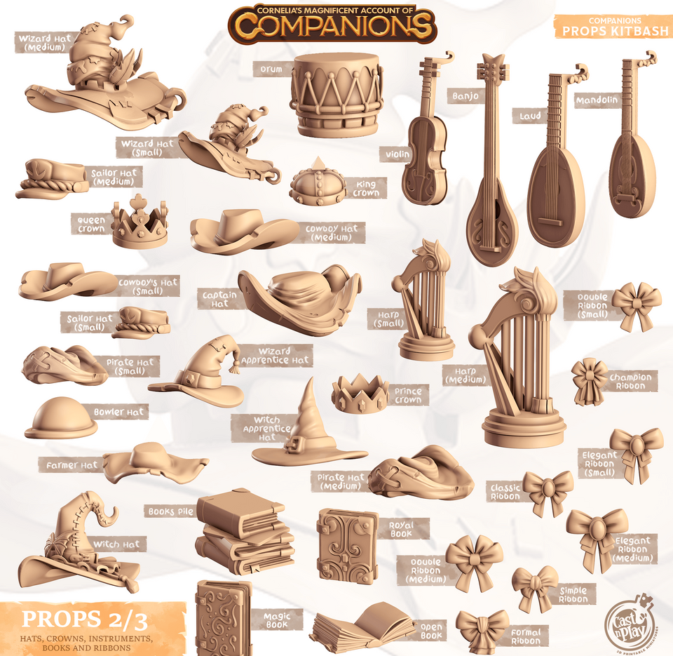 3D Printed Cast n Play Companion's Props Kitbash Companions 28mm 32mm D&D - Charming Terrain