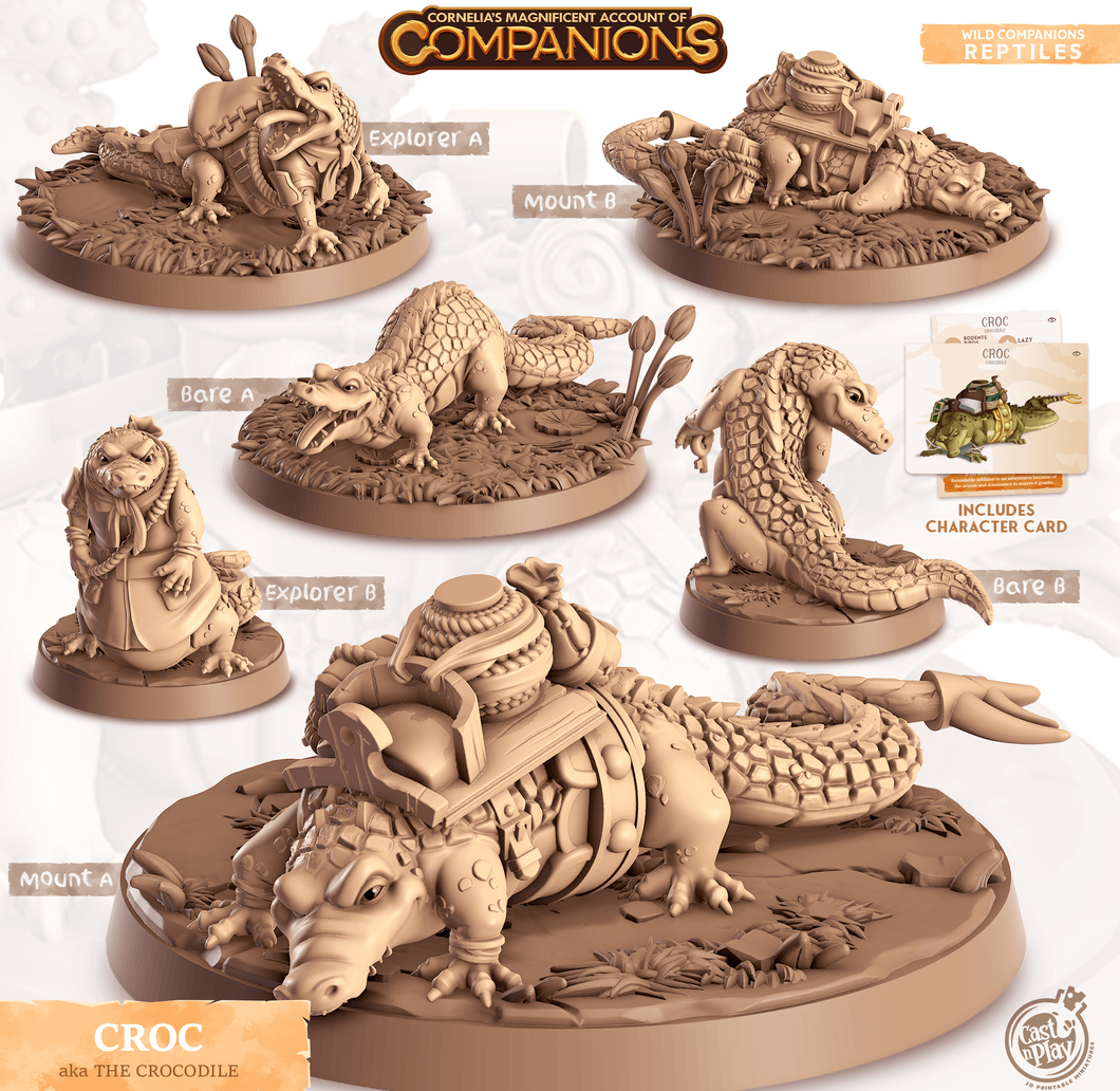 3D Printed Cast n Play Croc - The Crocodile Companions 28mm 32mm D&D - Charming Terrain