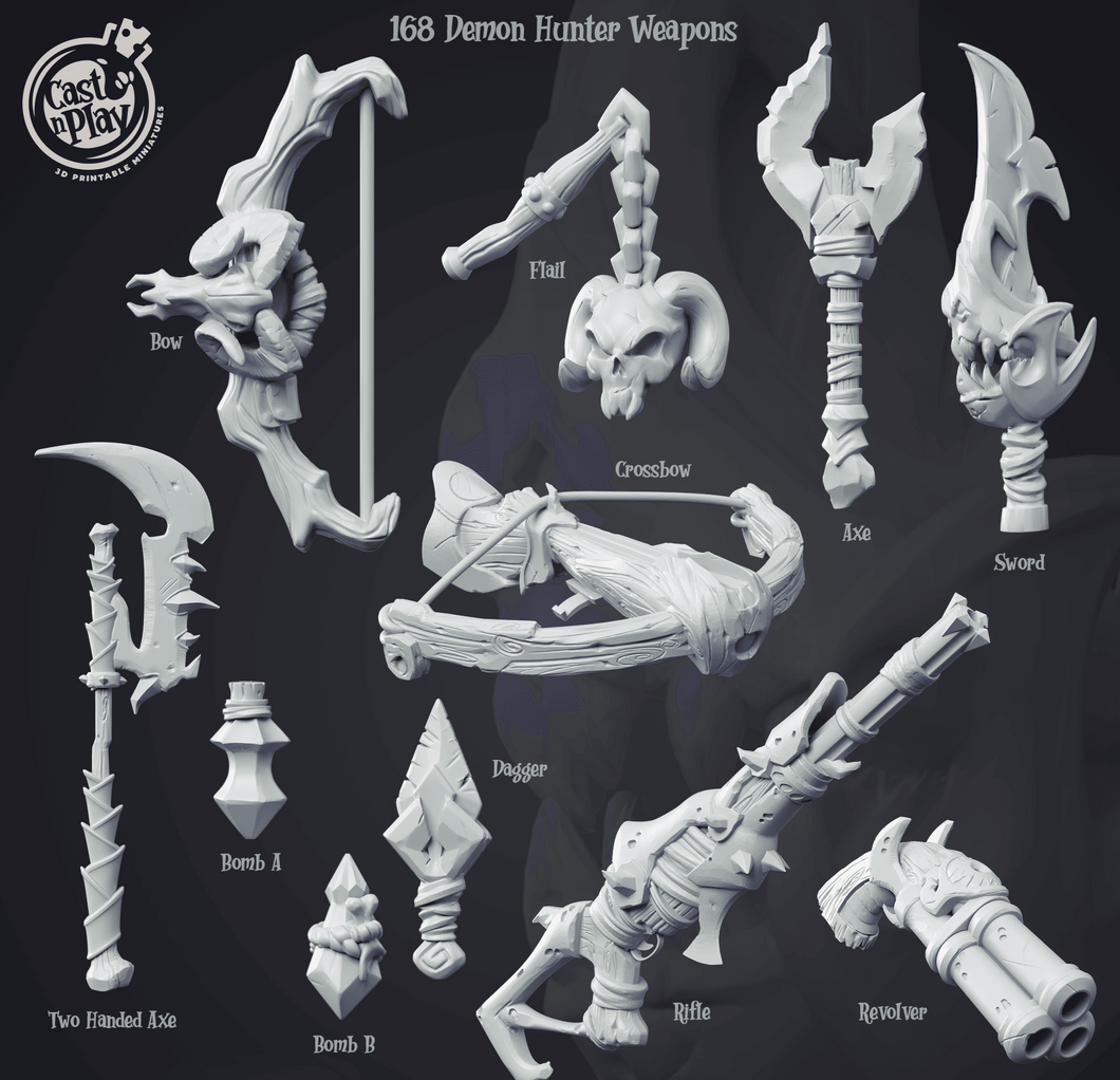 3D Printed Cast n Play Demon Hunter Weapons 28mm 32mm D&D - Charming Terrain