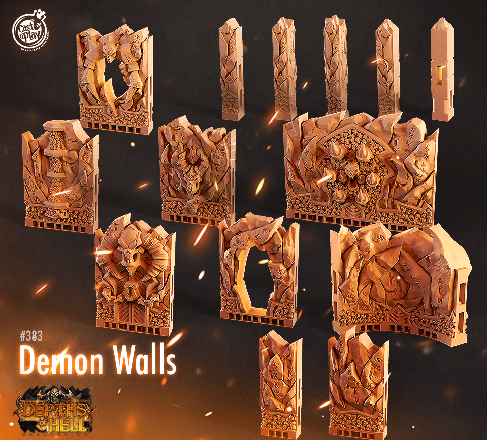 3D Printed Cast n Play Depths of Hell Demon Walls 28mm 32mm D&D - Charming Terrain