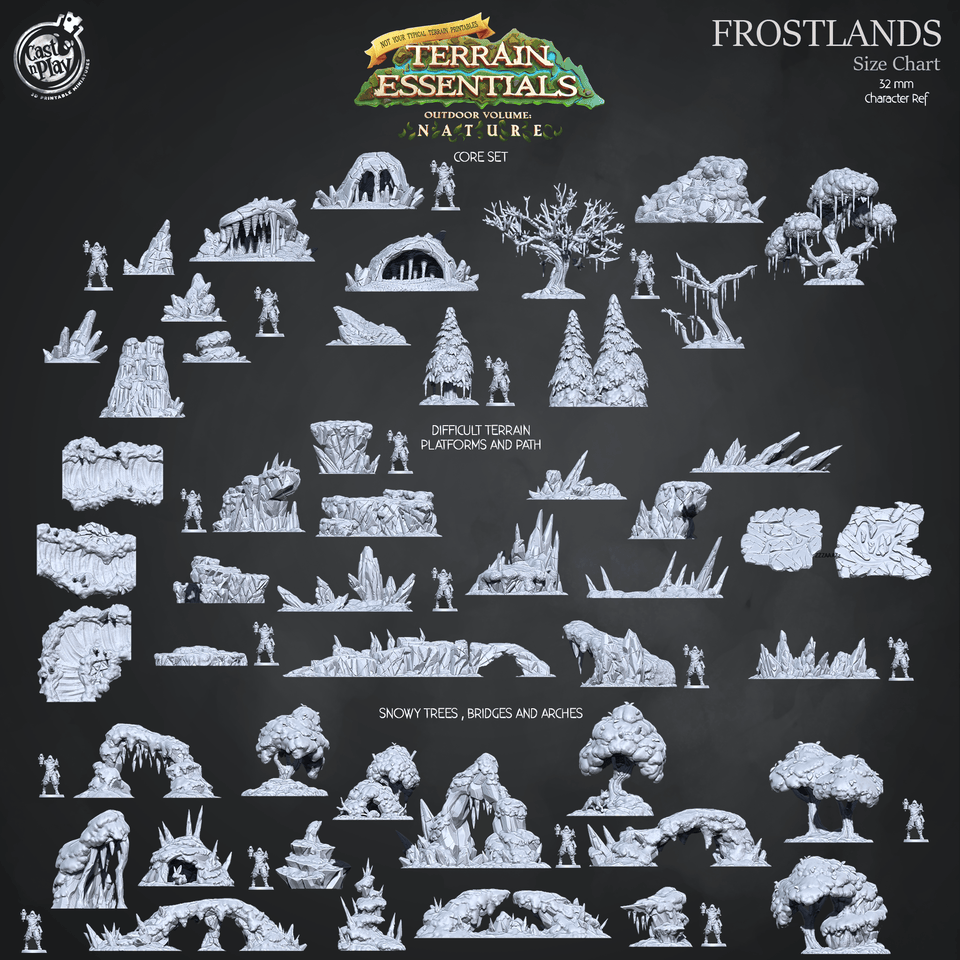 3D Printed Cast n Play Difficult Terrain, Platforms and Path Frostlands Terrain Set Terrain Essentials Nature 28mm 32mm D&D - Charming Terrain