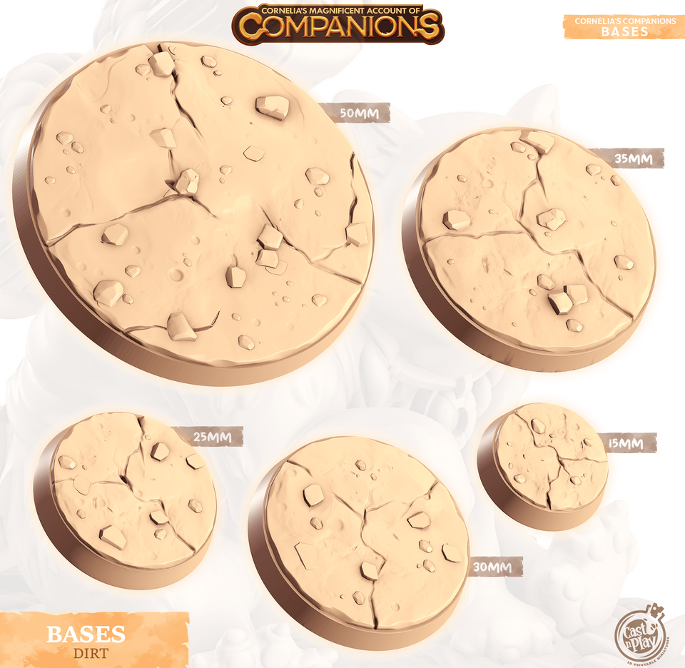 3D Printed Cast n Play Dirt Bases Companion's Bases - Starter Pack Companions 28mm 32mm D&D - Charming Terrain