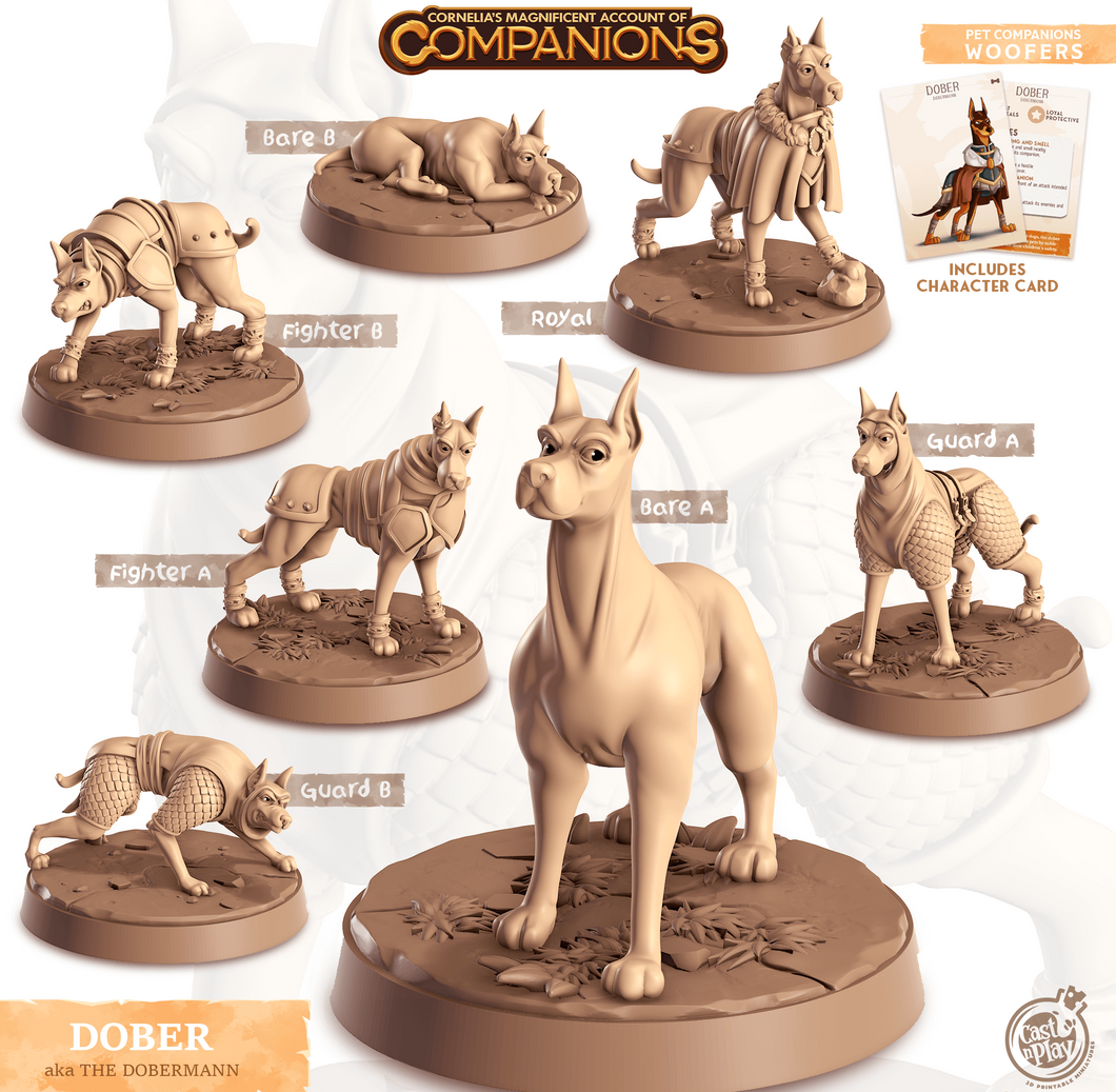 3D Printed Cast n Play Dober - Dobermann Companions 28mm 32mm D&D - Charming Terrain