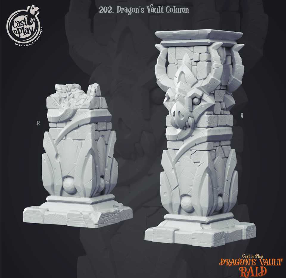 3D Printed Cast n Play Dragon's Vault Columns Dragon's Hoard 28mm 32mm D&D - Charming Terrain