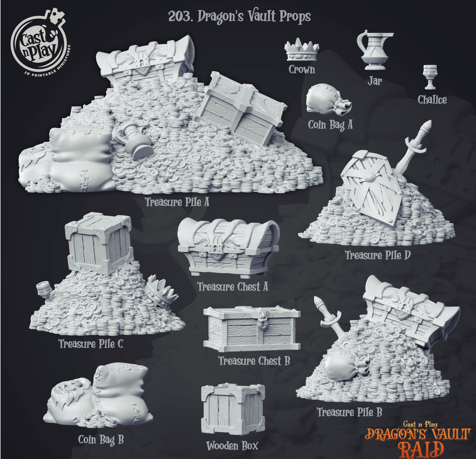 3D Printed Cast n Play Dragon's Vault Props Dragons Hoard 28mm 32mm D&D - Charming Terrain