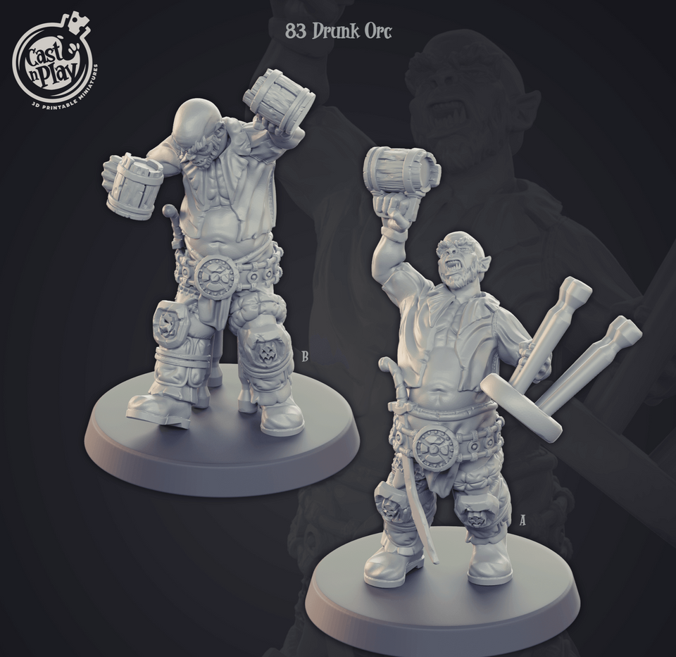 3D Printed Cast n Play Drunk Orc Townsfolk 28mm 32mm D&D - Charming Terrain