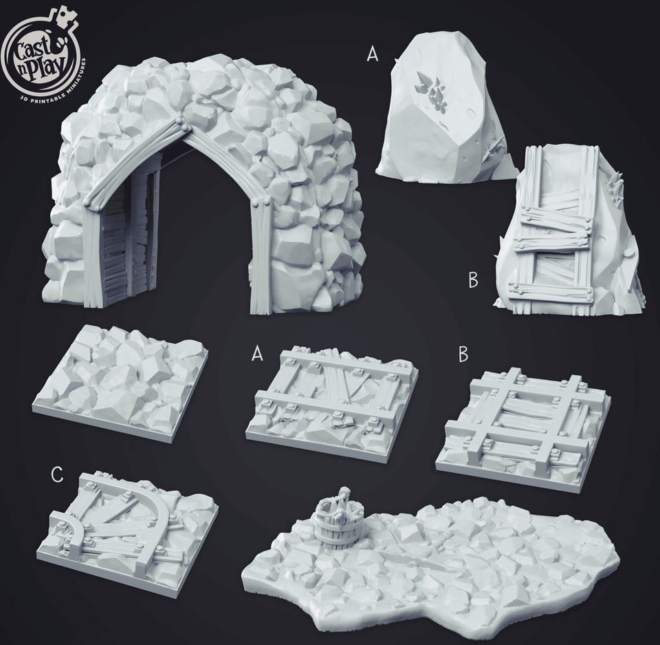 3D Printed Cast n Play - Dwarven Mine 28mm 32mm D&D - Charming Terrain