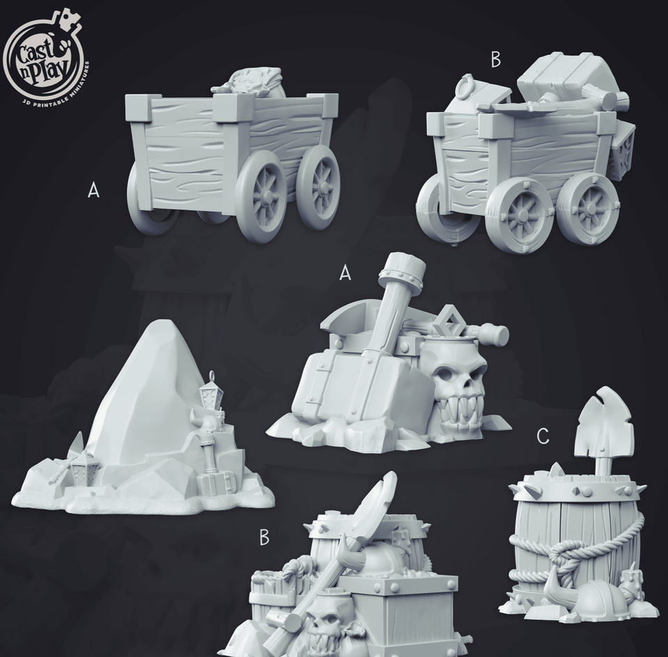 3D Printed Cast n Play - Dwarven Mine Props 28mm 32mm D&D - Charming Terrain